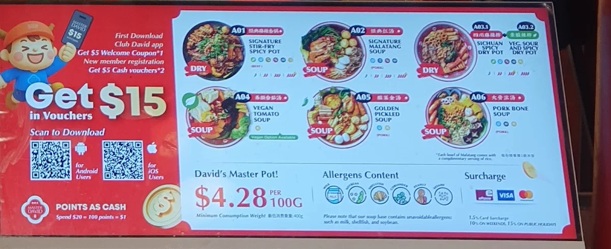 Menu, David’s Master Pot