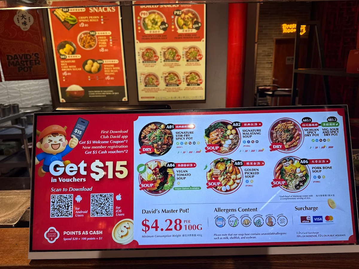 Menu, David’s Master Pot