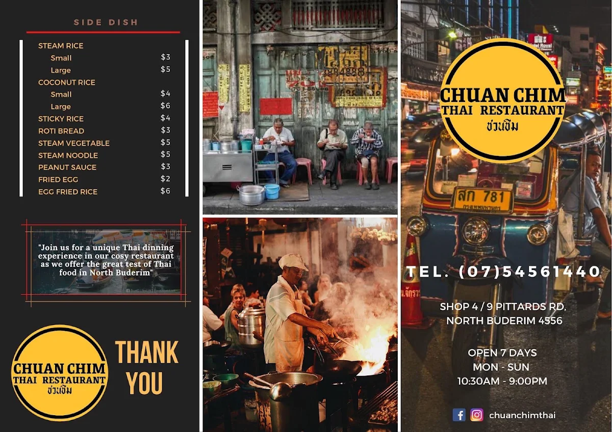 Menu, Chuan Chim Thai Restaurant