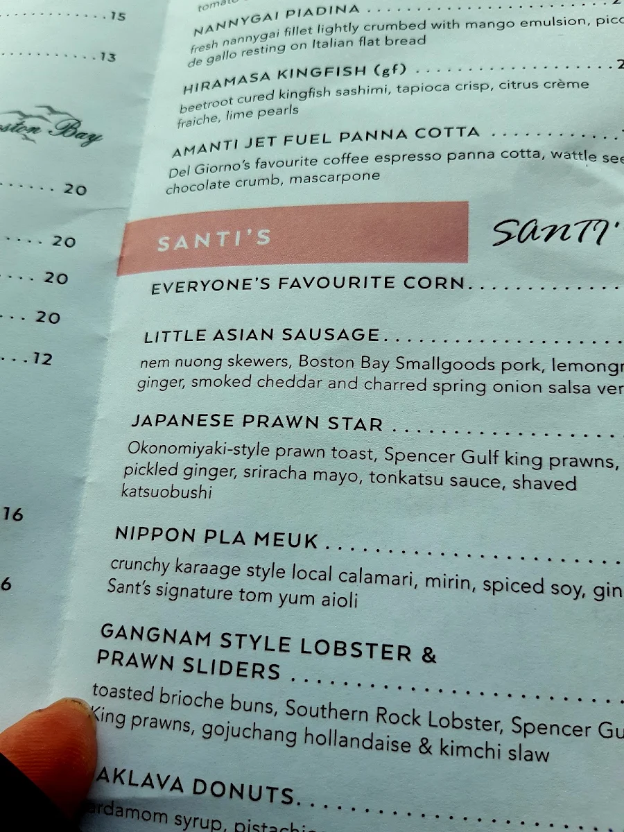 Menu, Santi's Port Lincoln