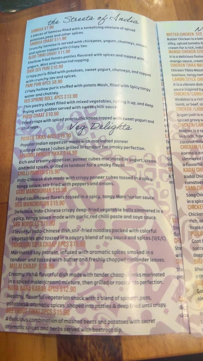 Menu, Daily Delight Indian Restaurant