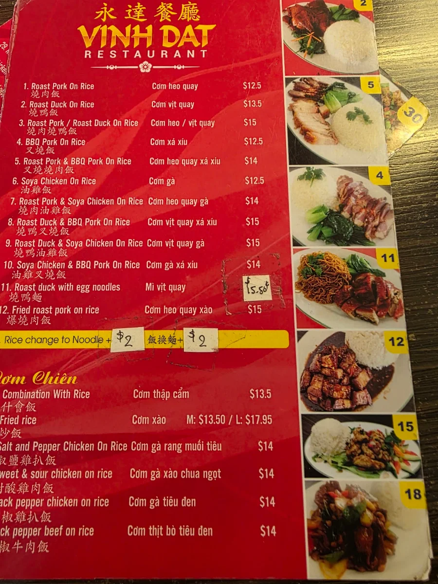 Menu, Vinh Dat