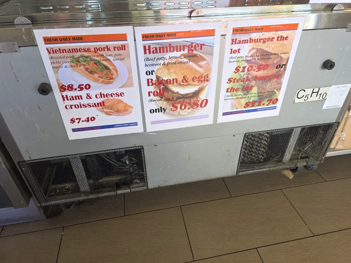 Menu, Hunter street bakery