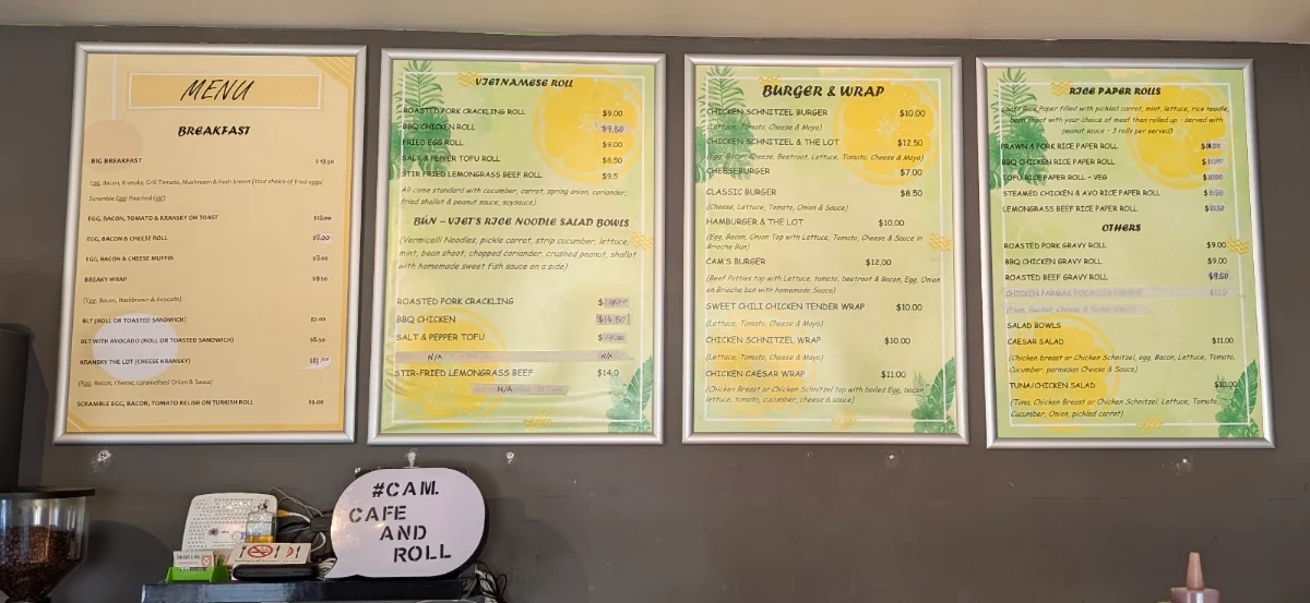 Menu, CAM CAFE & ROLL