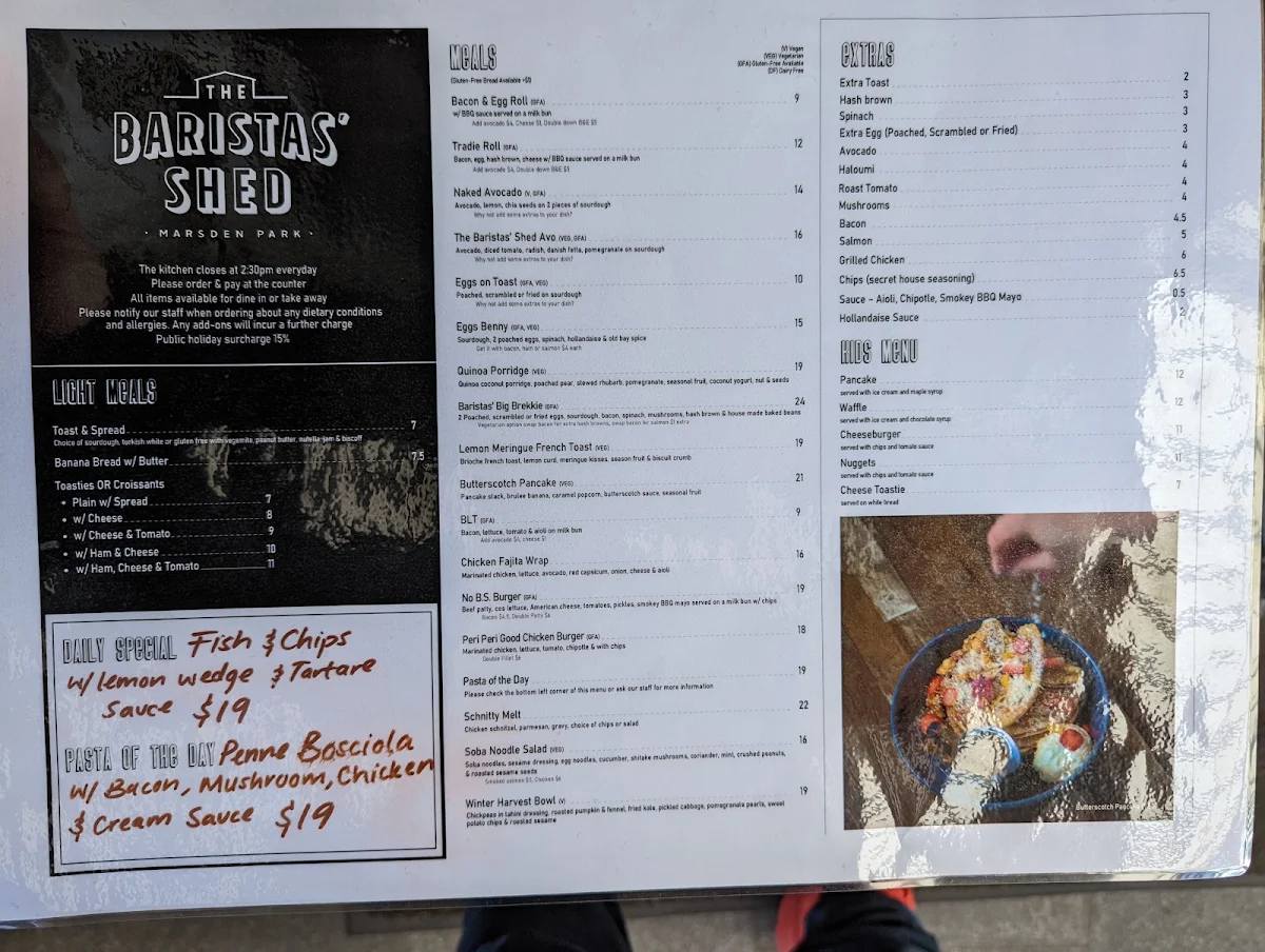 Menu, The Baristas' Shed