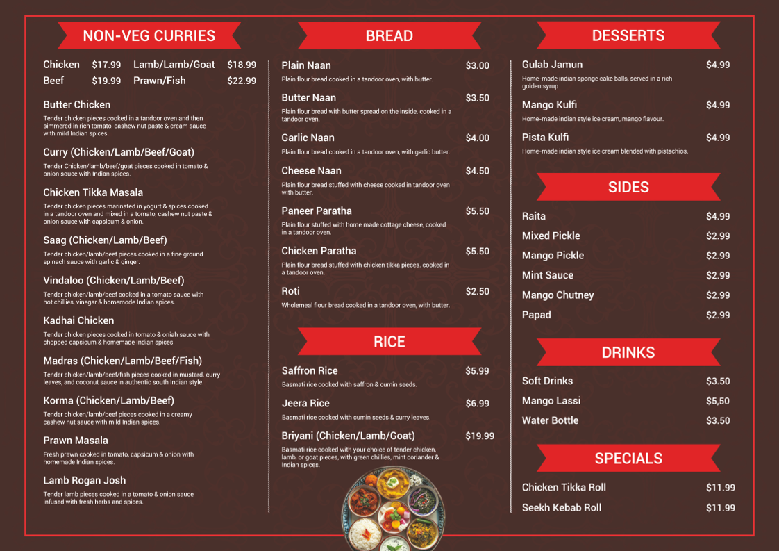 Menu, Cumin Go