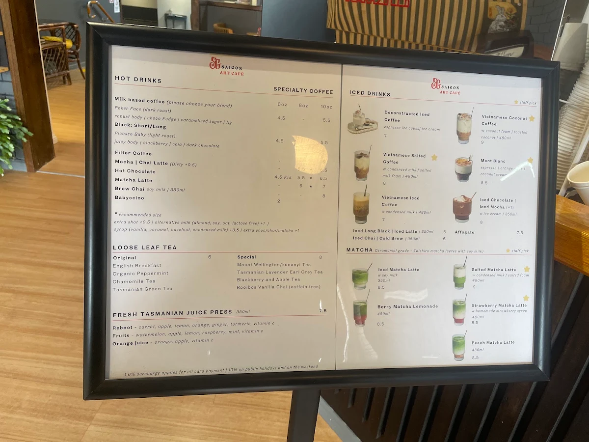 Menu, SaiGon Art Cafe