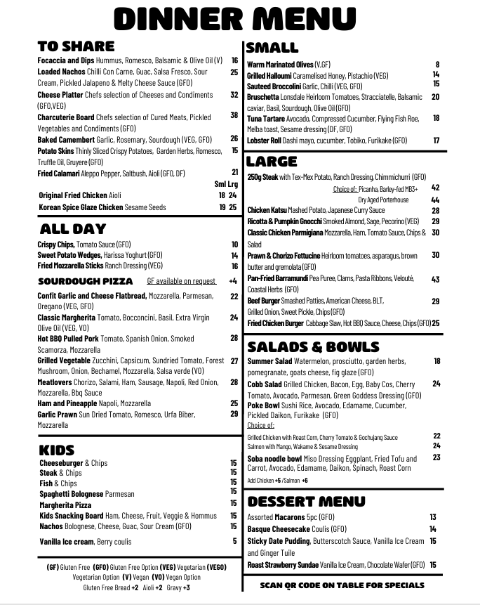 Menu, Torquay Taphouse - Great Ocean Road Brewing