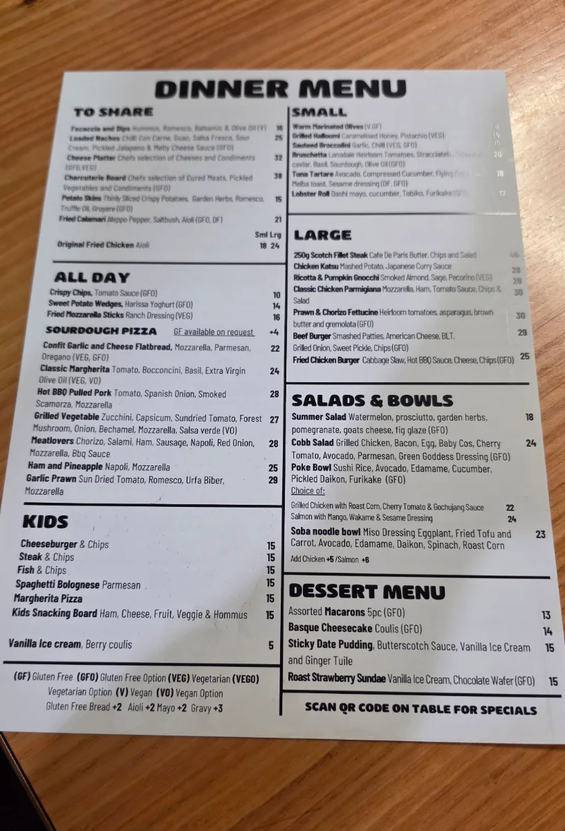 Menu, Torquay Taphouse - Great Ocean Road Brewing