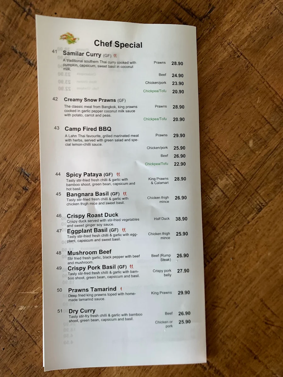 Menu, Lahnthai Restaurant