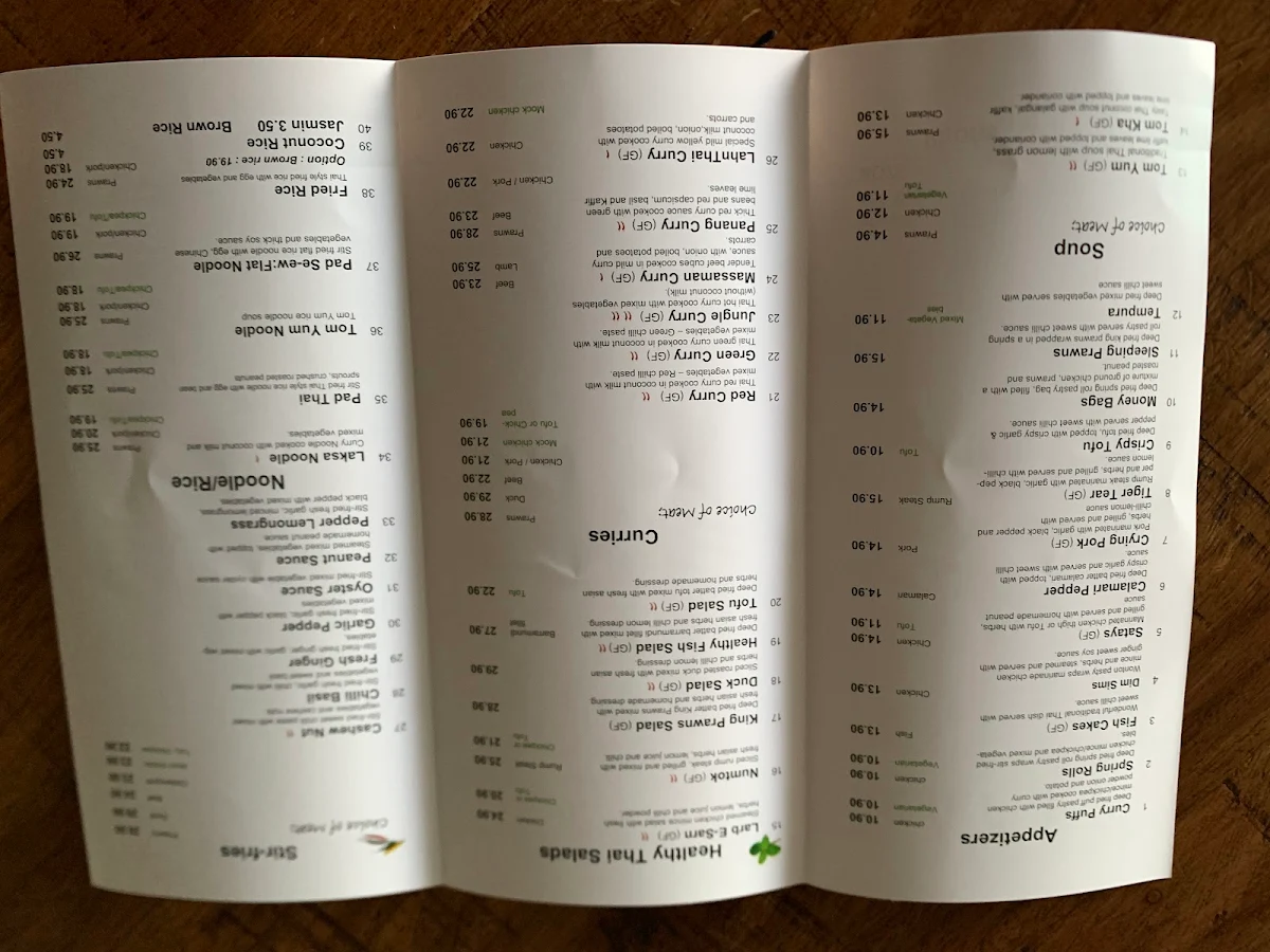 Menu, Lahnthai Restaurant