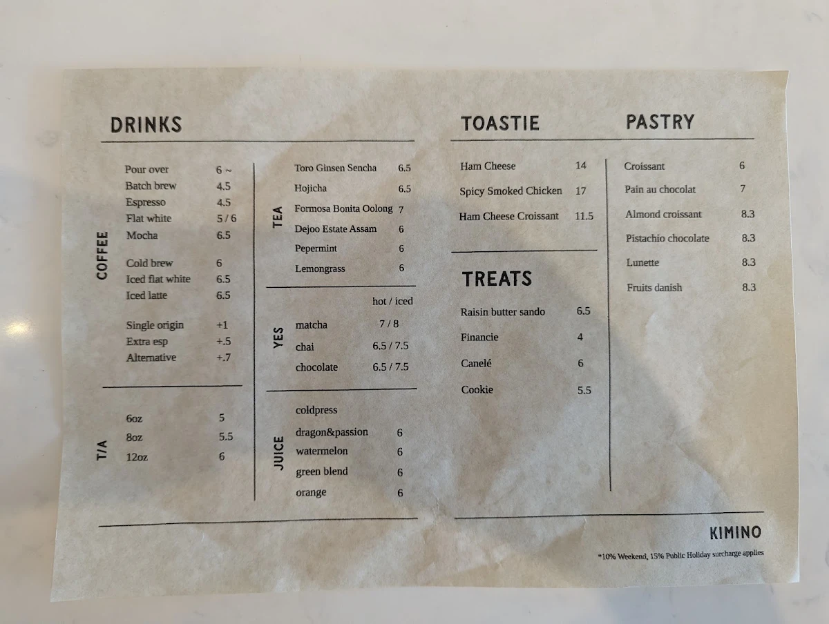 Menu, KIMINO
