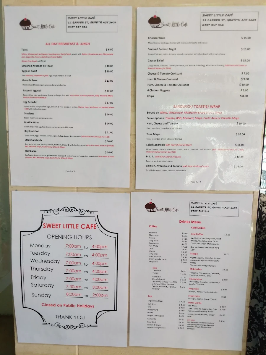 Menu, Sweet Little Cafe