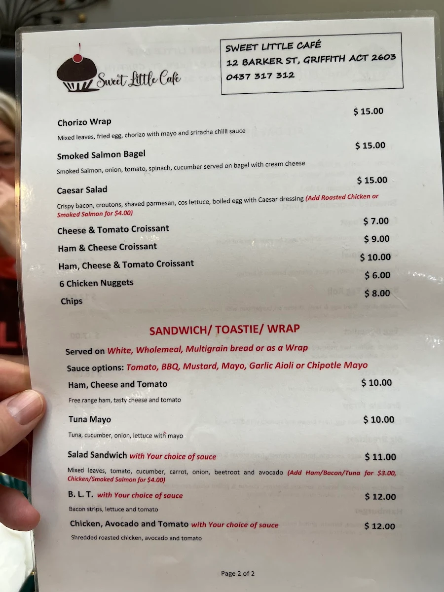 Menu, Sweet Little Cafe