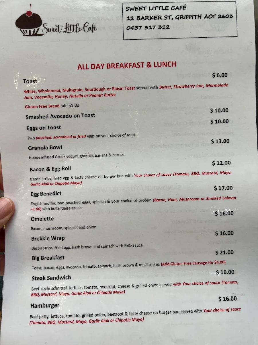 Menu, Sweet Little Cafe
