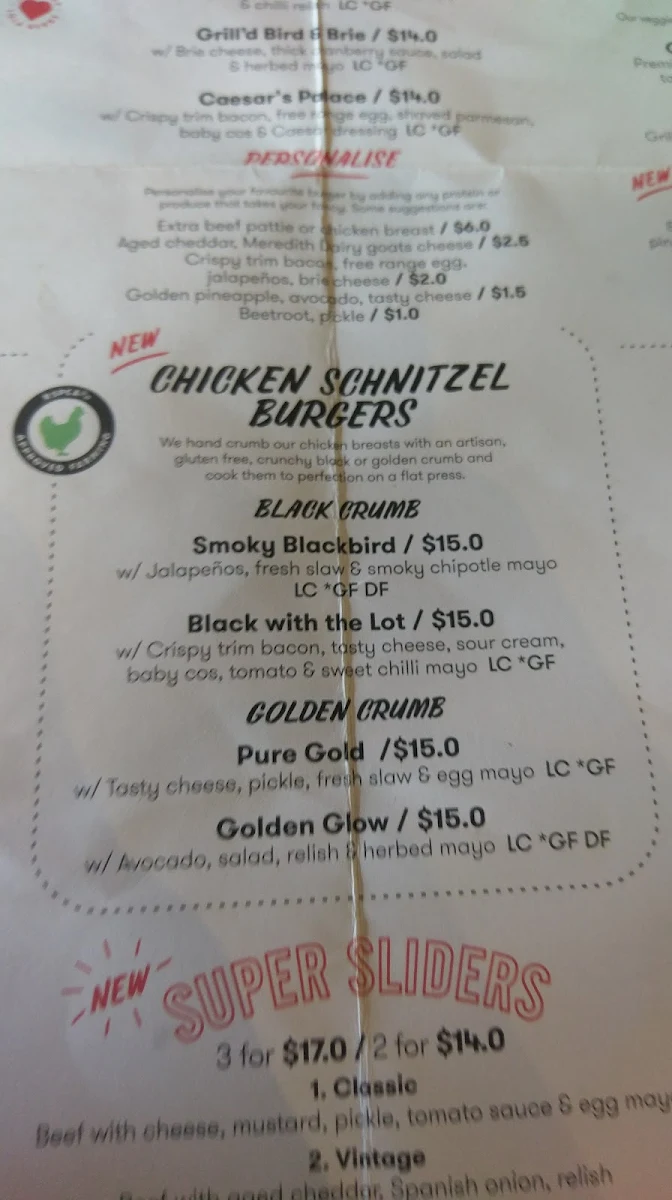 Menu, Grill'd Cottesloe