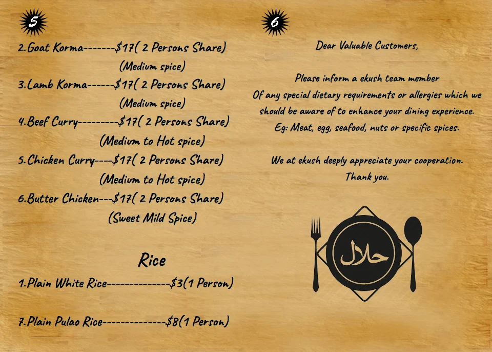 Menu, Ekush Halal Restaurant Lakemba