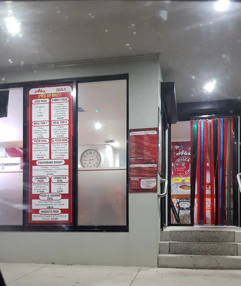 Menu, Abz Pizza and Fish N Chips