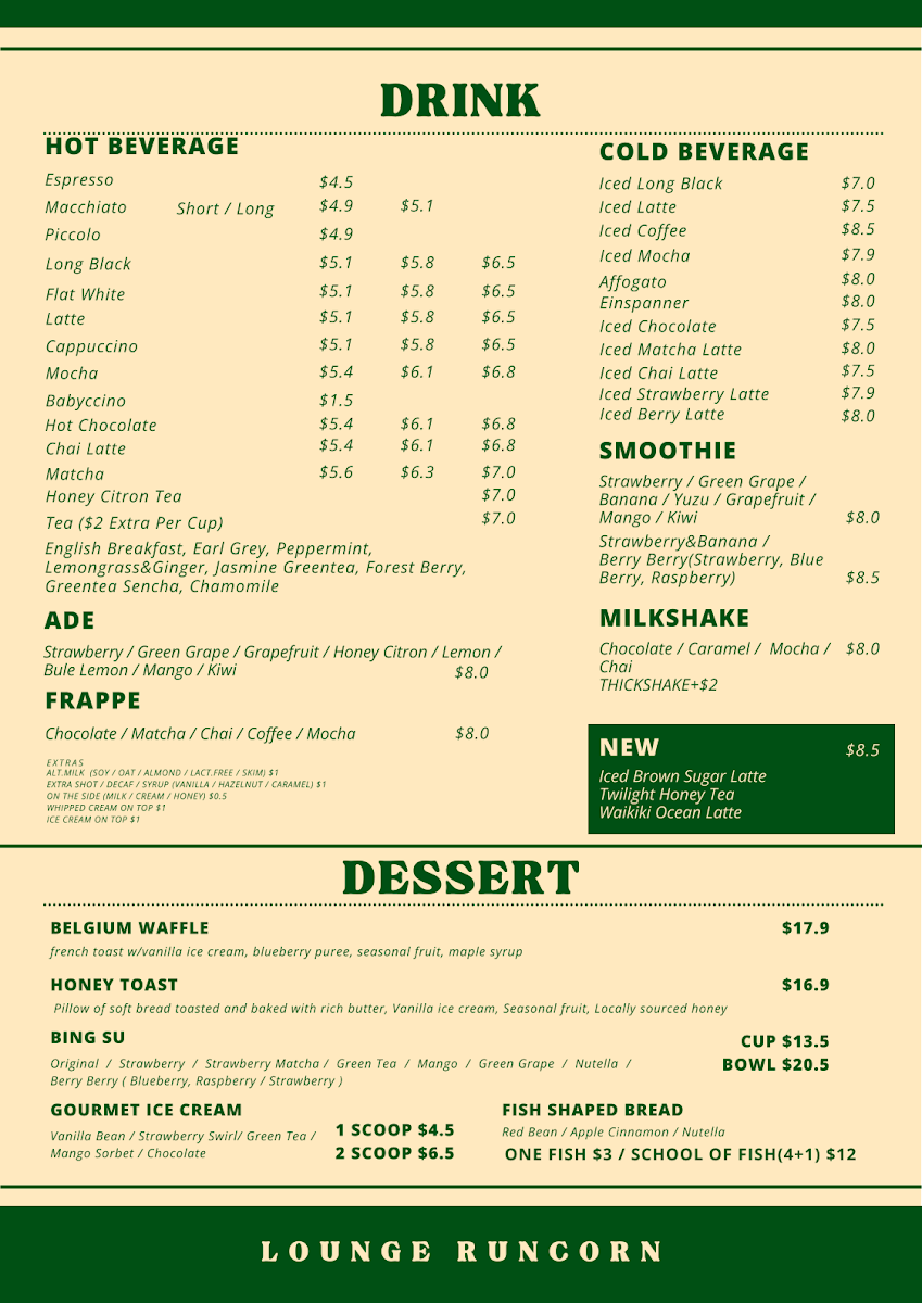 Menu, Lounge Runcorn