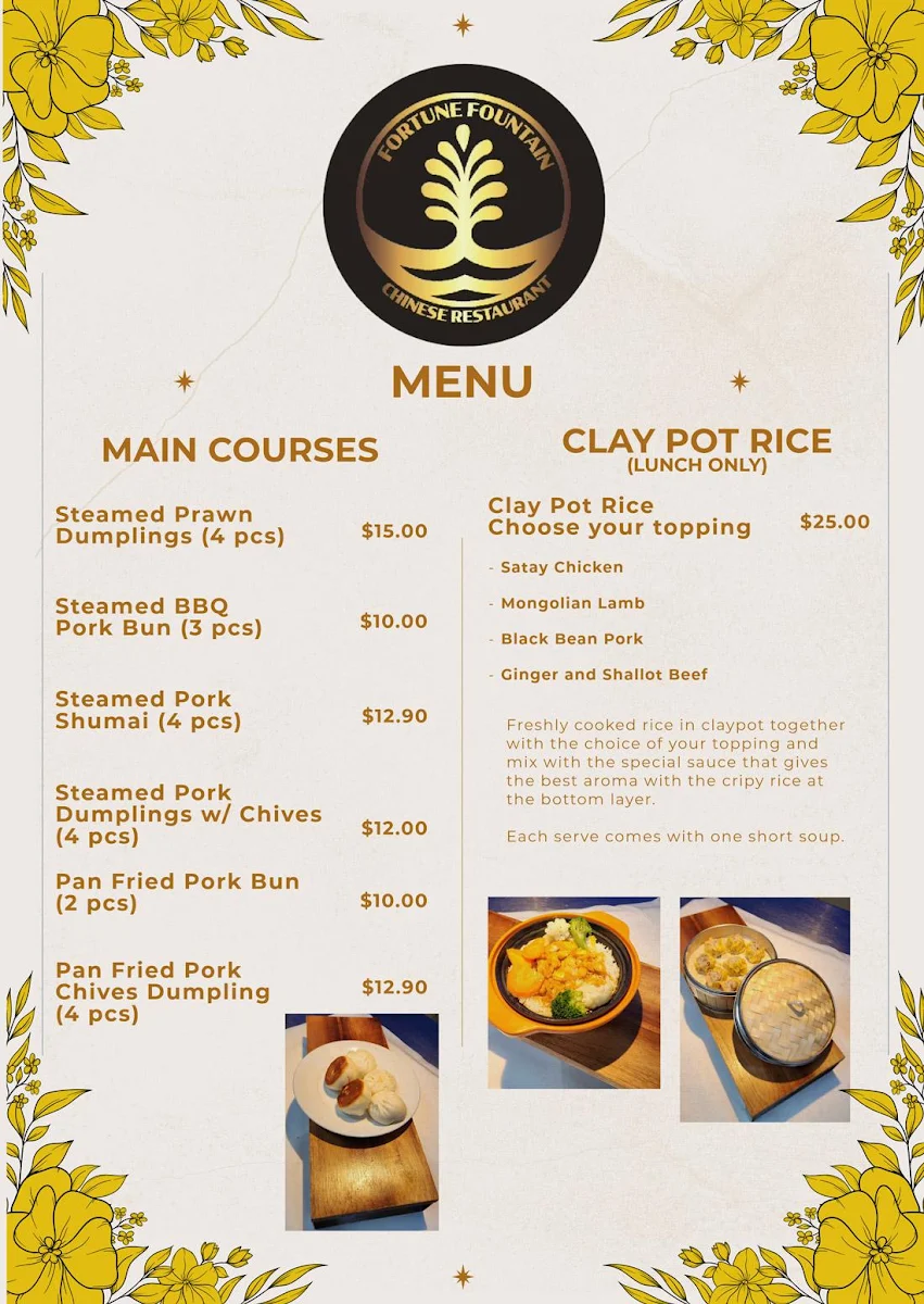 Menu, Fortune Fountain Chinese Restaurant