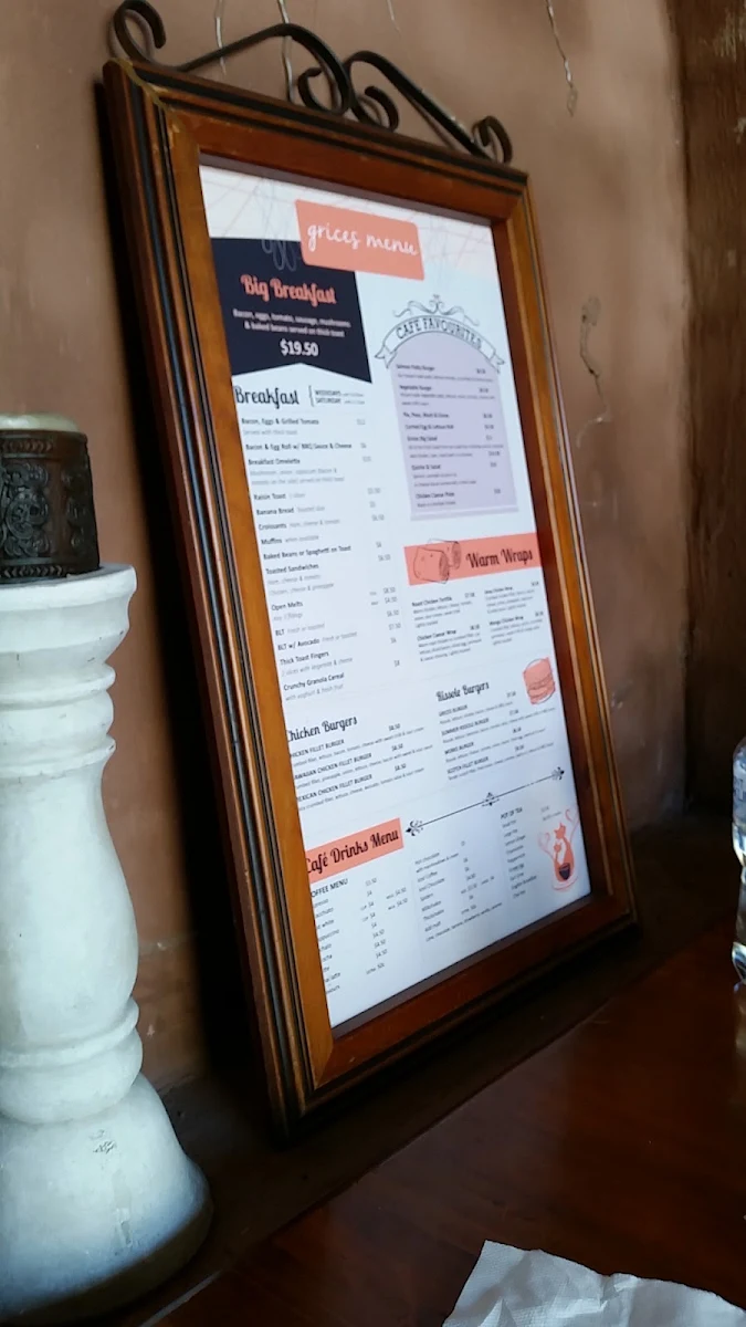 Menu, Grices Bakery Cafe