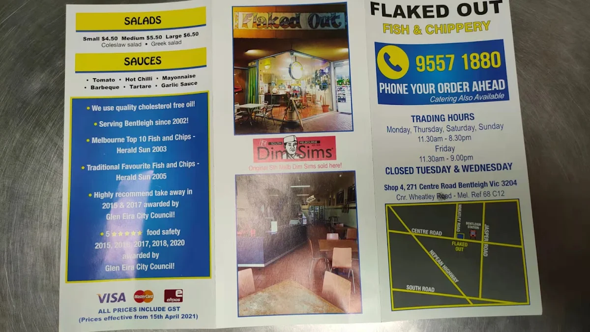 Menu, Flaked Out Fish & Chippery