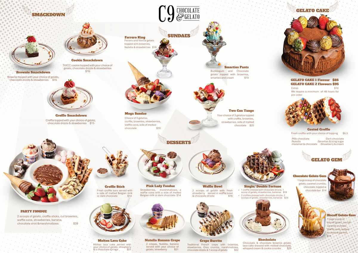 Menu, C9 Chocolate & Gelato Surfers Paradise