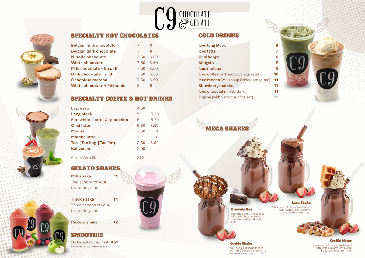 Menu, C9 Chocolate & Gelato Surfers Paradise