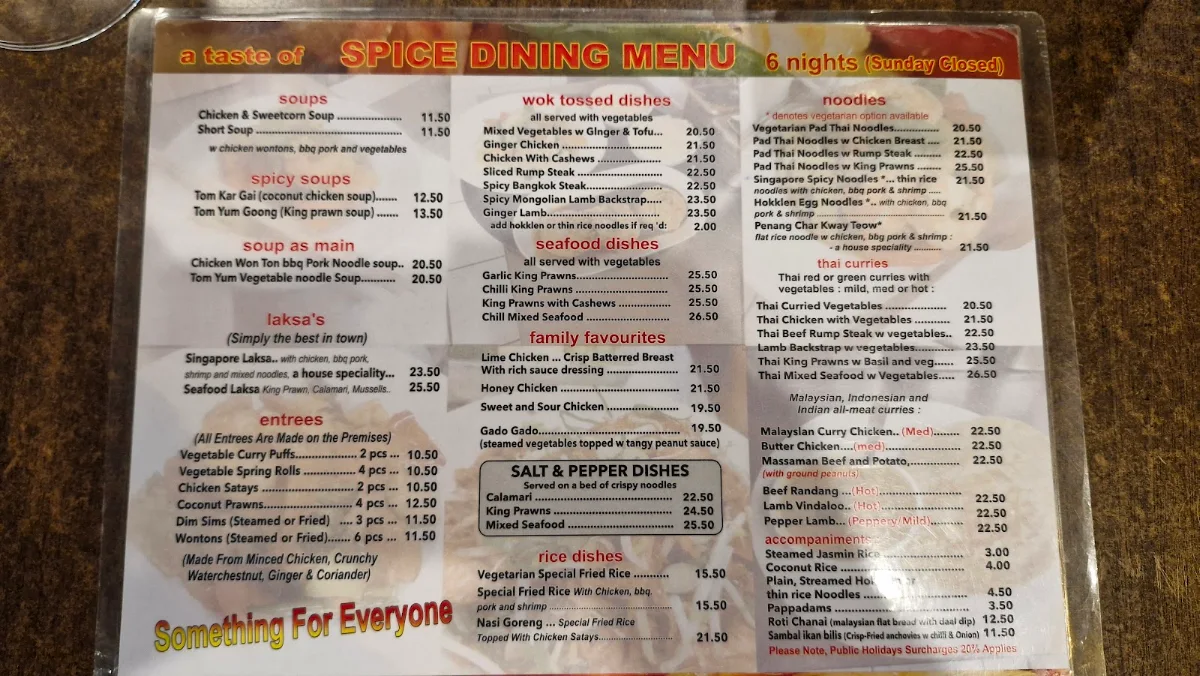 Menu, A Taste of Spice