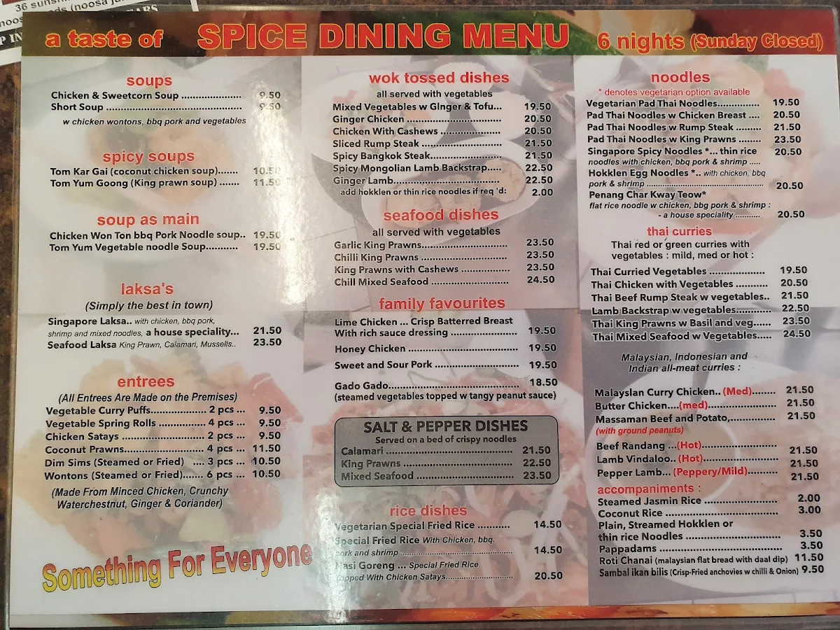Menu, A Taste of Spice