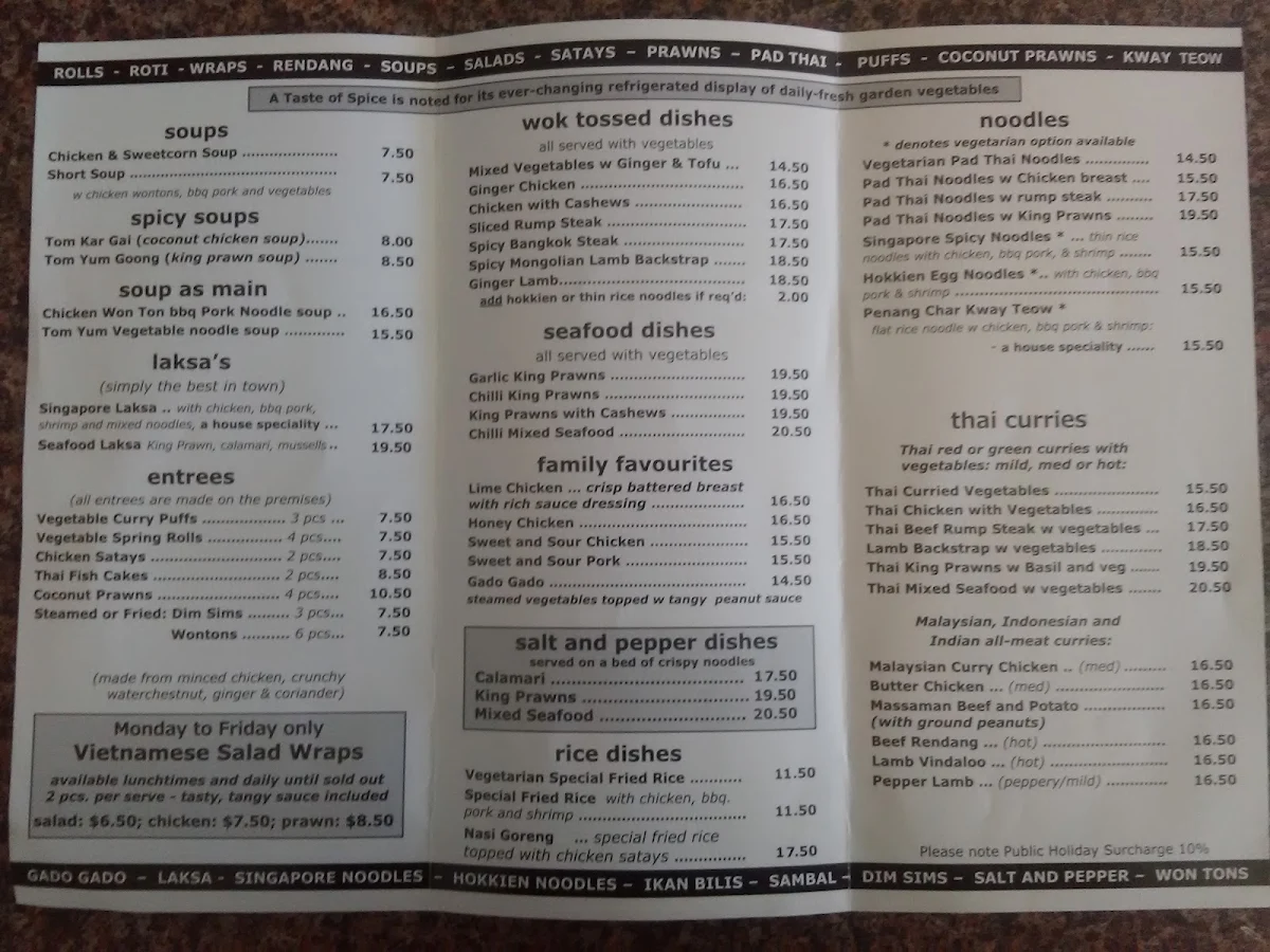 Menu, A Taste of Spice