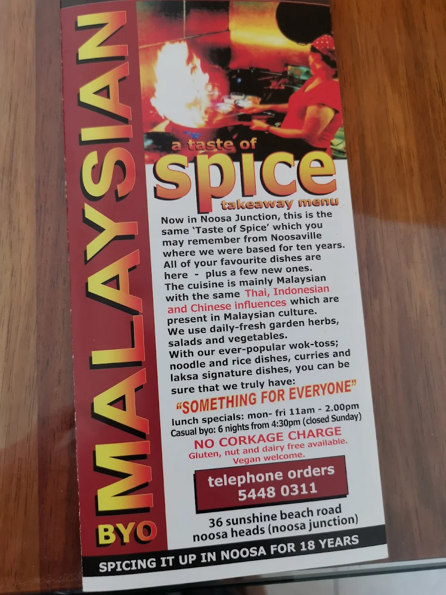 Menu, A Taste of Spice