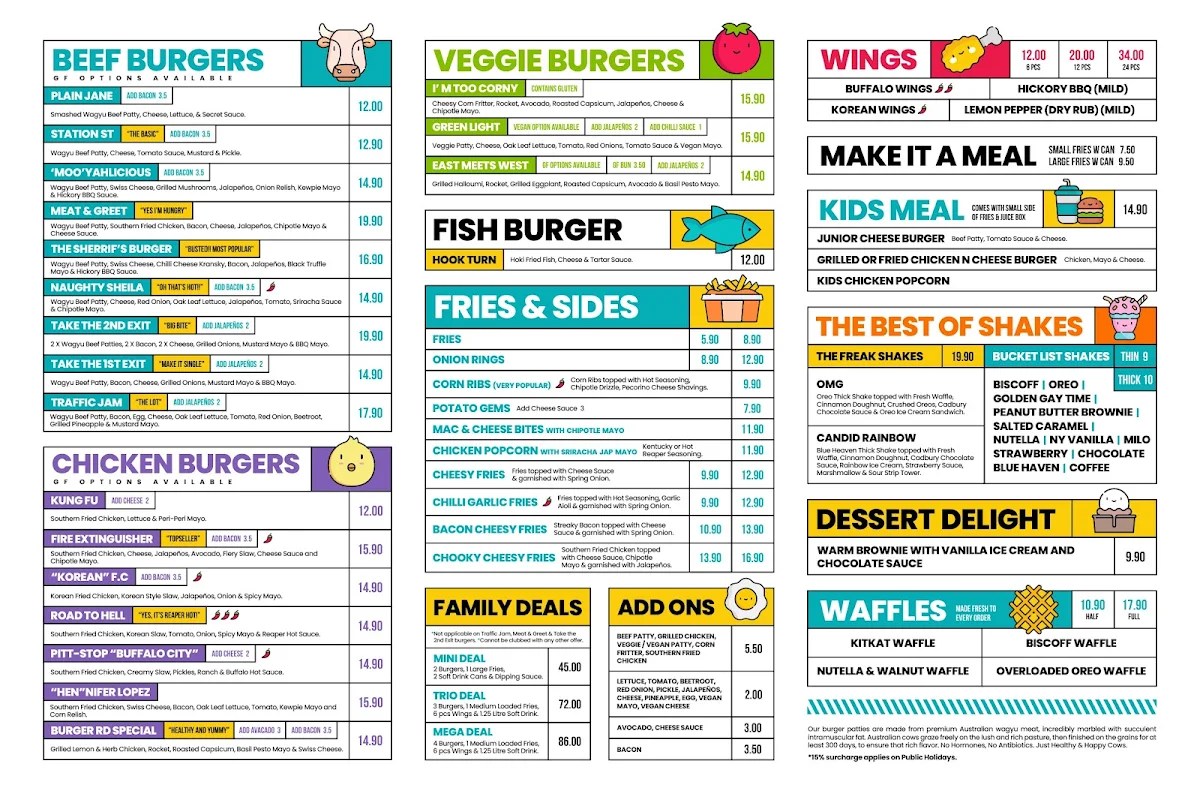 Menu, Burger Road Pakenham