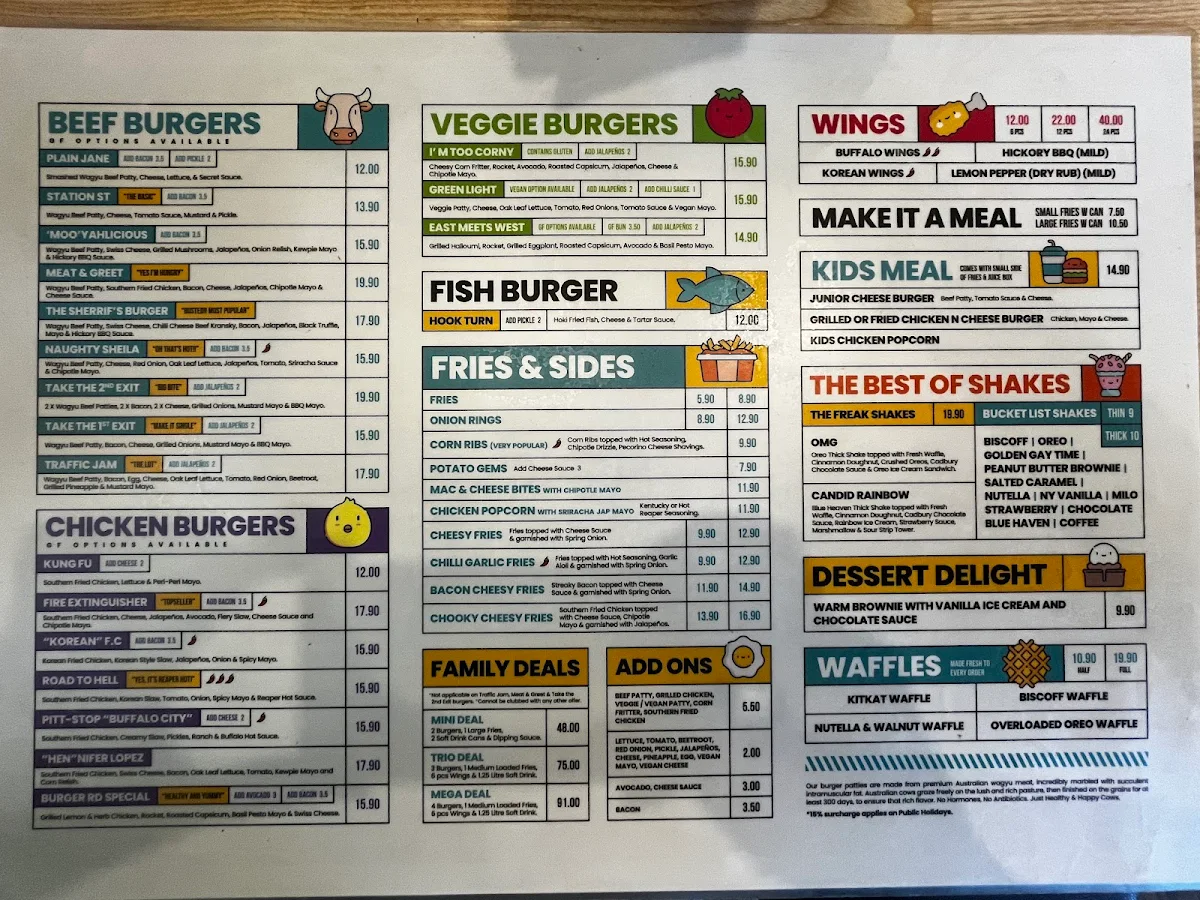 Menu, Burger Road Pakenham