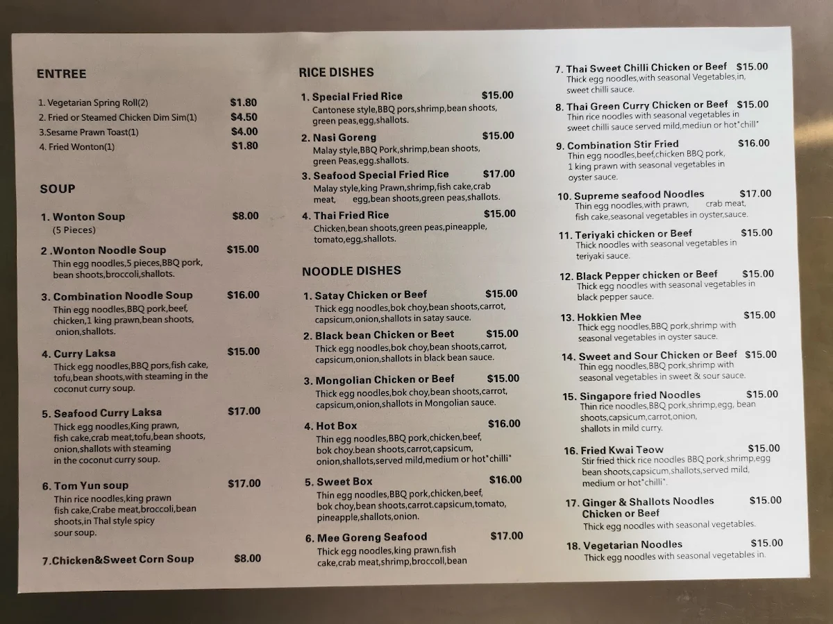 Menu, Thomas Noodle