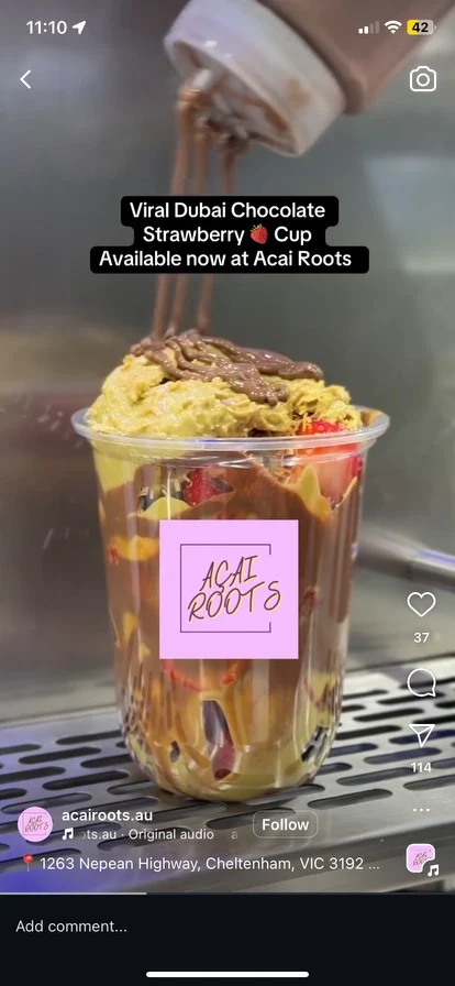 Menu, Acai Roots