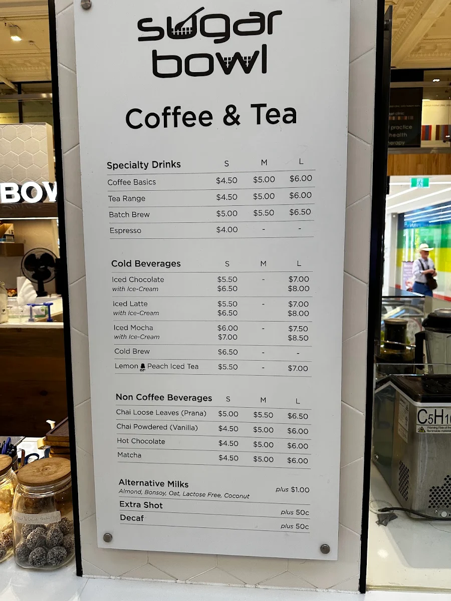 Menu, Sugar Bowl Cafe