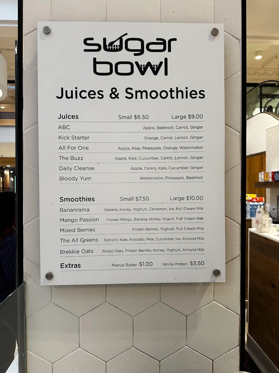 Menu, Sugar Bowl Cafe