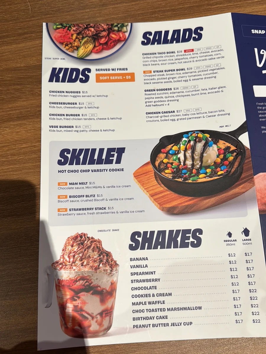 Menu, Varsity Freo