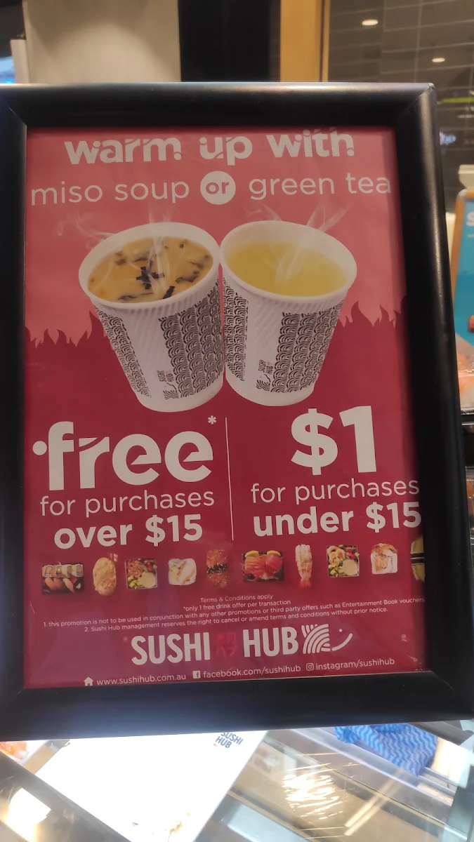 Menu, Sushi Hub Belconnen
