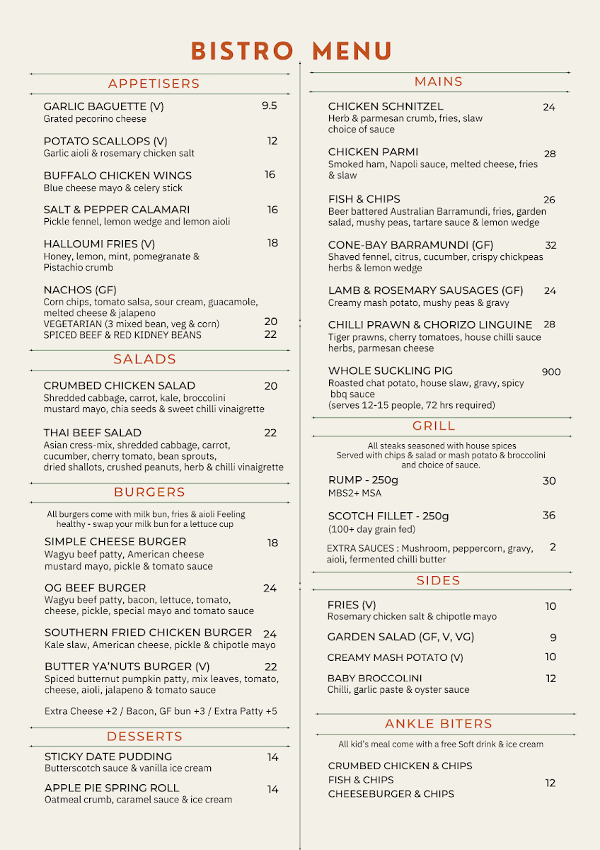 Menu, Orange Grove Hotel