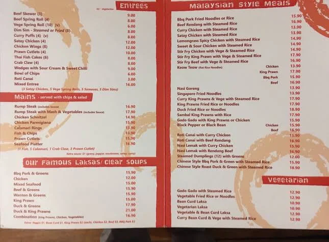 Menu, Orange Grove Hotel