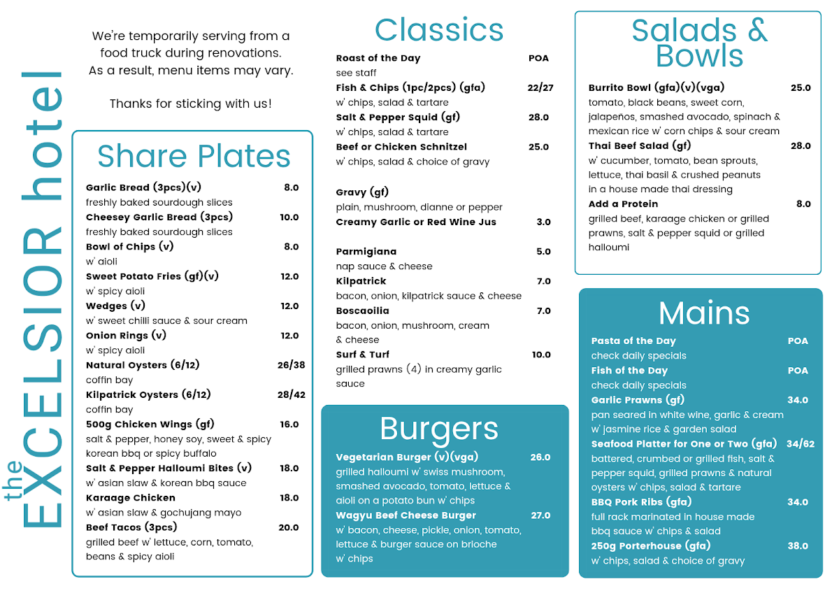 Menu, The Excelsior Hotel