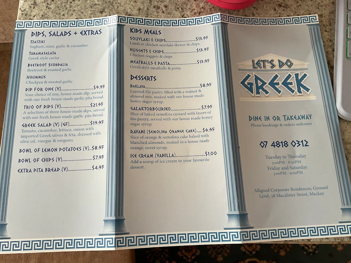 Menu, Let's Do Greek