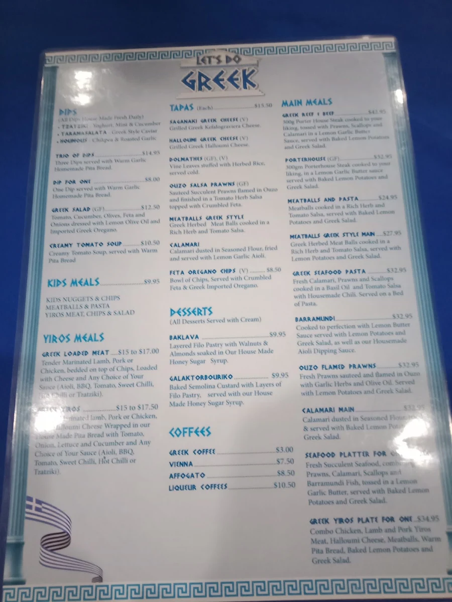 Menu, Let's Do Greek