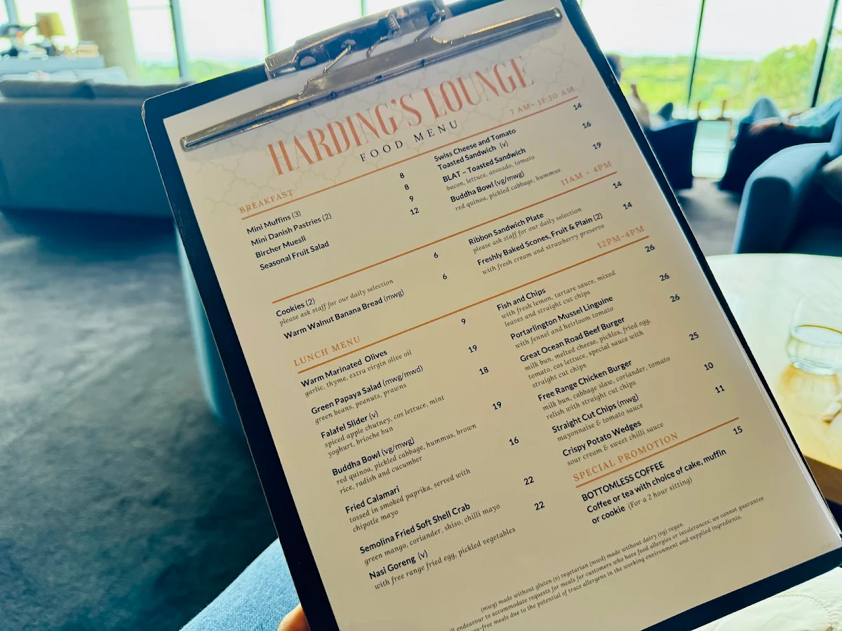 Menu, Harding's Lounge