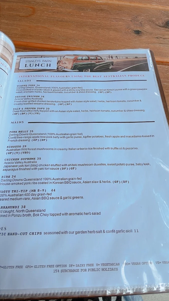 Menu, Stanley's Barn Restaurant & Bar