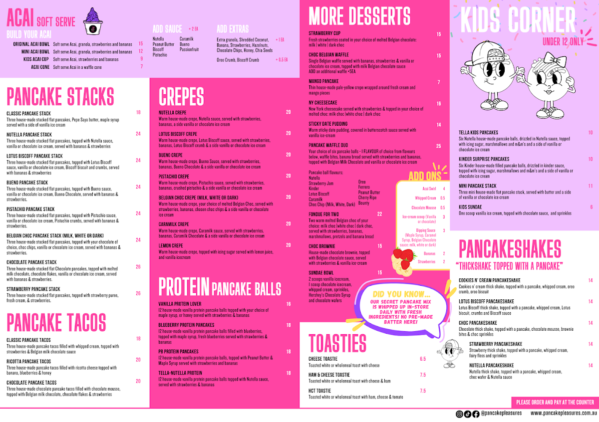 Menu, Pancake Pleasures