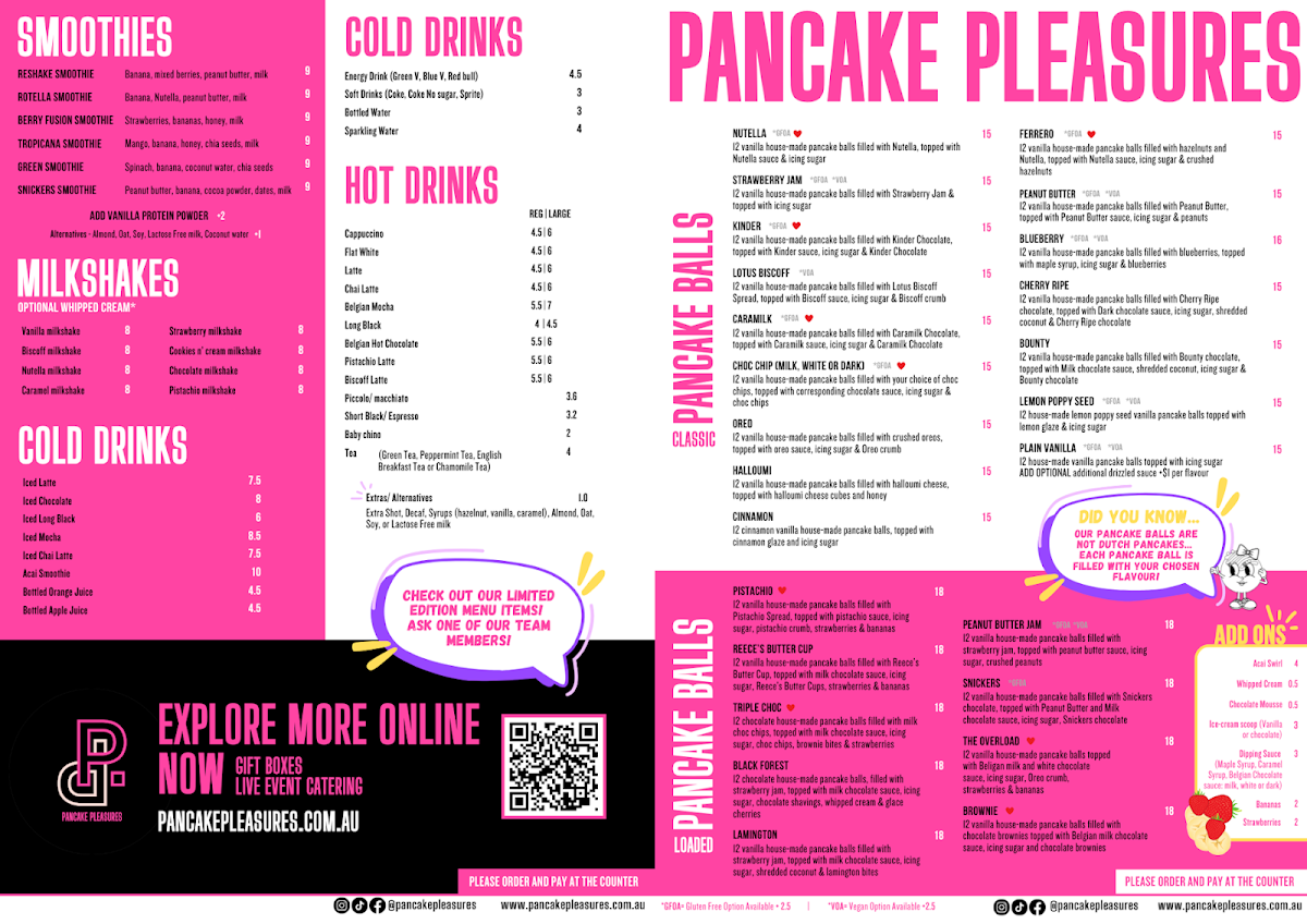 Menu, Pancake Pleasures