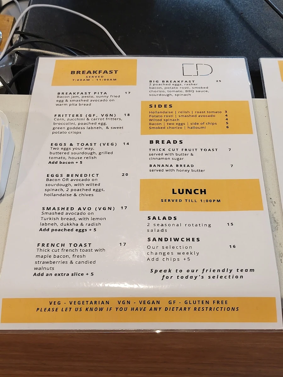 Menu, Ed on Edward Cafe